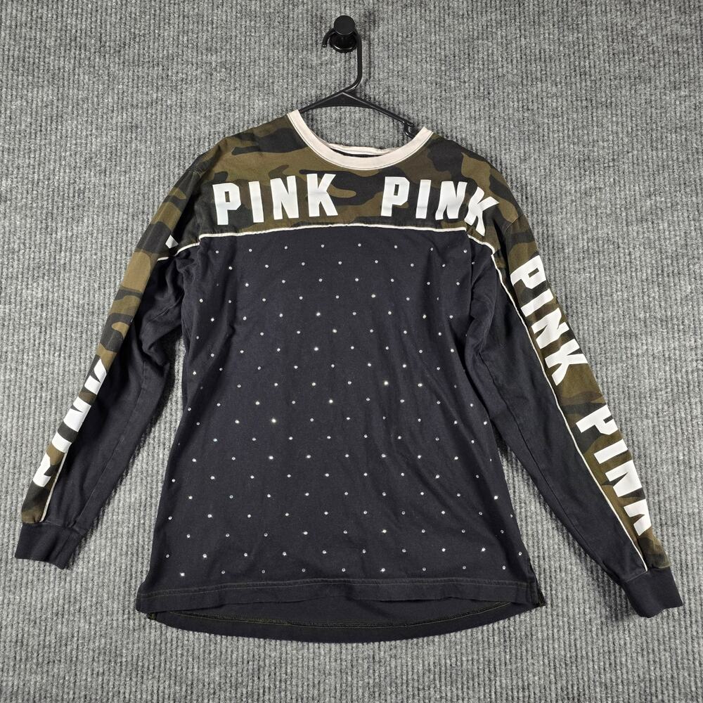 PINK Victoria’s Secret Camo Rhinestone Long Sleeve Graphic Tee S